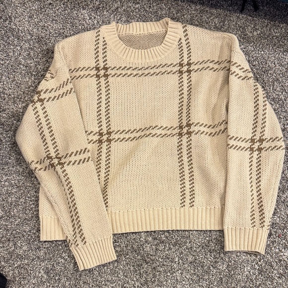 Sweaters - Women’s Beige Plaid Sweater